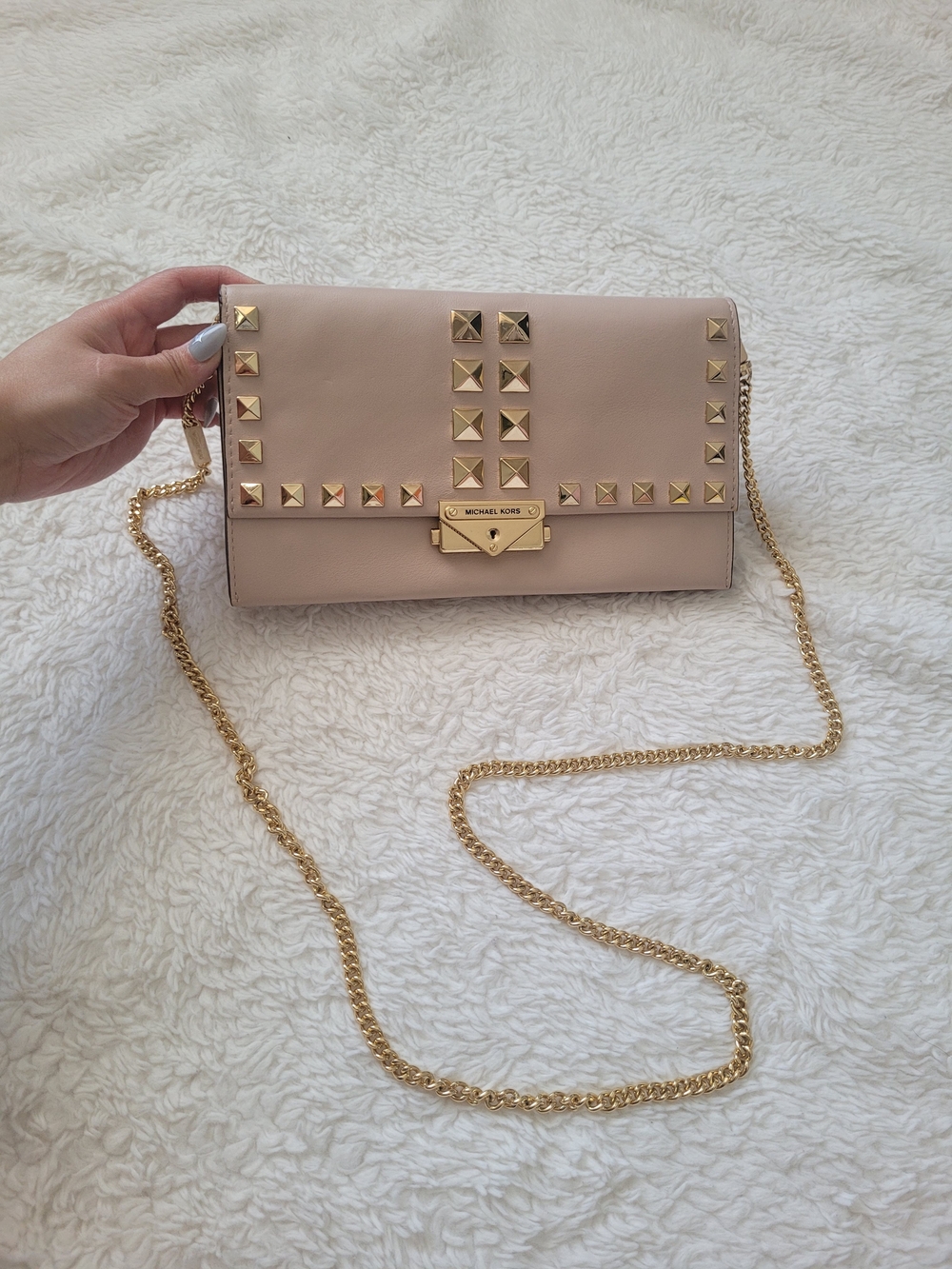Michael Kors Studded Leather Chain Crossbody Bag in Blush